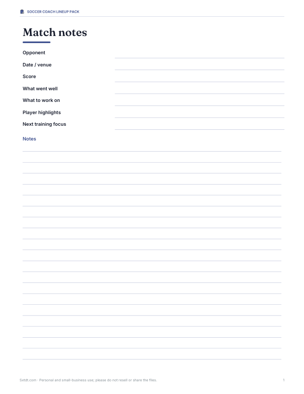 Preview of Printable Soccer Match Notes